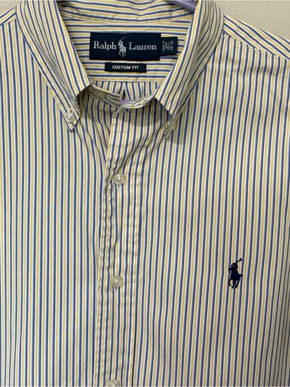 Ralph Lauren Men’s Custom Fit Yellow & Blue Stripe Button-Down size 15 1/2 32/33